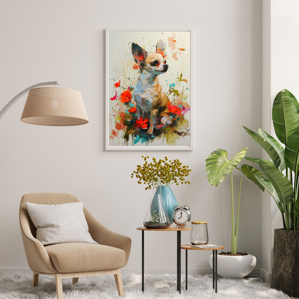 【犬花爛漫 - チワワ犬 No.4】モダンアートポスター 犬の絵 犬の絵画 犬のイラスト 7枚目の画像