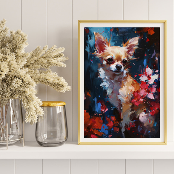【犬花爛漫 - チワワ犬 No.5】モダンアートポスター 犬の絵 犬の絵画 犬のイラスト 8枚目の画像