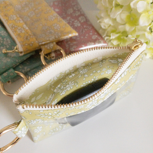 カラビナ付きPVCクリアポーチ＊リバティ ラミネート＊カペル（Capel