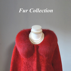 オシャレも保温も両立☆大人リッチなフォックスファー襟付き異素材ミックスコートレッド 赤ジャケット暖かいコート天然素材新品 2枚目の画像