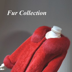オシャレも保温も両立☆大人リッチなフォックスファー襟付き異素材ミックスコートレッド 赤ジャケット暖かいコート天然素材新品 4枚目の画像