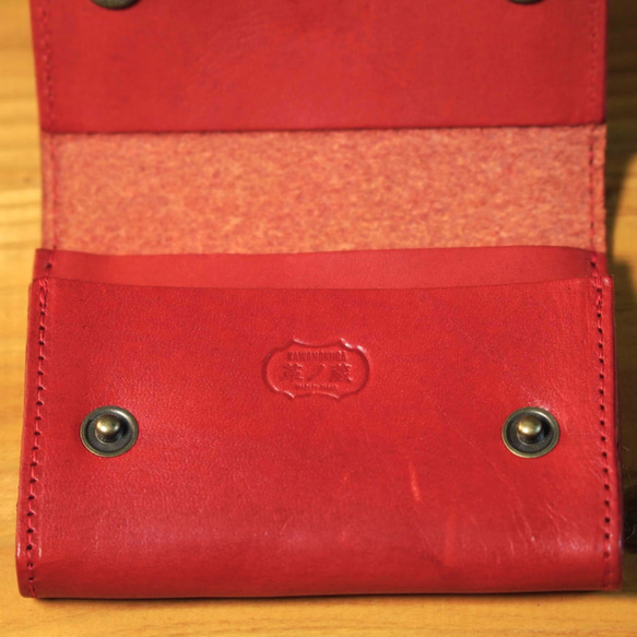 国産本革カードケース 姫路レザー製 レッド ブラウン ハンドメイド 母の日 父の日 ギフト プレゼント 3枚目の画像