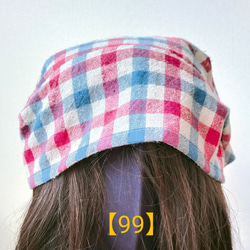 【99】一点物　医療帽子　ケア帽子　バンダナキャップ〈フレンチチェック&デニム〉#新作 2枚目の画像
