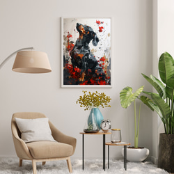 【犬花爛漫 - ダックスフンド犬 No.1】モダンアートポスター 犬の絵 犬の絵画 犬のイラスト 7枚目の画像