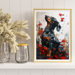 【犬花爛漫 - ダックスフンド犬 No.1】モダンアートポスター 犬の絵 犬の絵画 犬のイラスト 8枚目の画像