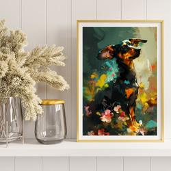 【犬花爛漫 - ダックスフンド犬 No.3】モダンアートポスター 犬の絵 犬の絵画 犬のイラスト 8枚目の画像