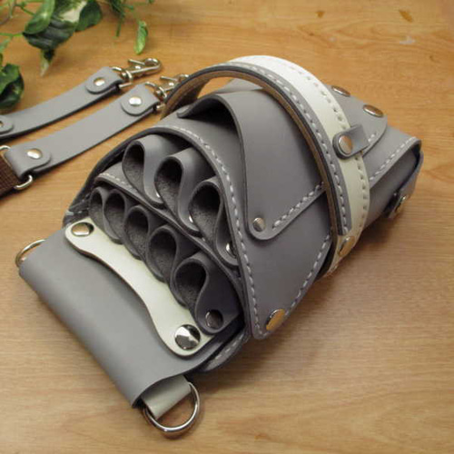 ライトグレー＆ホワイト 8丁差し 本革シザーケース SCA-143/CHA 手縫い 本