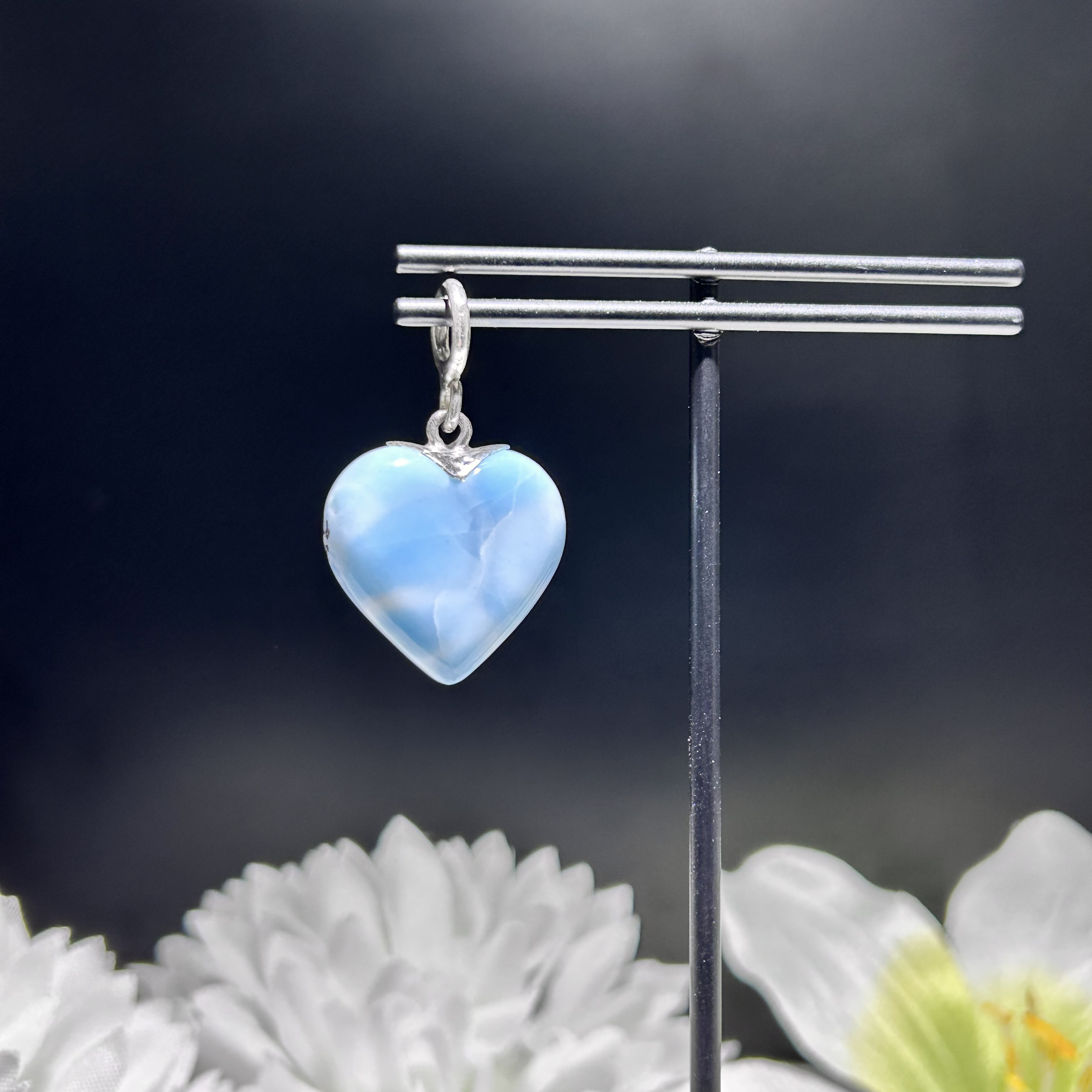 癒しのラリマー　～　シルバー925　ハート型　リバーシブル　三大ヒーリングストーン　天然石ペンダントトップ　送料無料