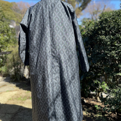 紬の着物リメイク ブルーグレー春のコート 3枚目の画像