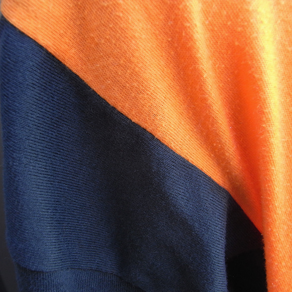 リメイク古着［tops04］オレンジ+紺オーバーサイズ長袖Tシャツ 7枚目の画像