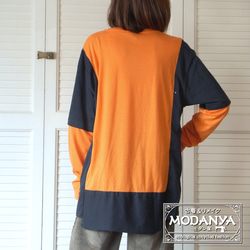 リメイク古着［tops04］オレンジ+紺オーバーサイズ長袖Tシャツ 10枚目の画像