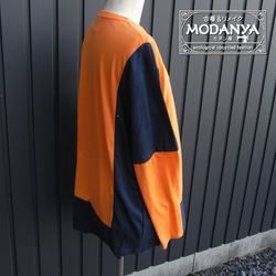 リメイク古着［tops04］オレンジ+紺オーバーサイズ長袖Tシャツ 6枚目の画像