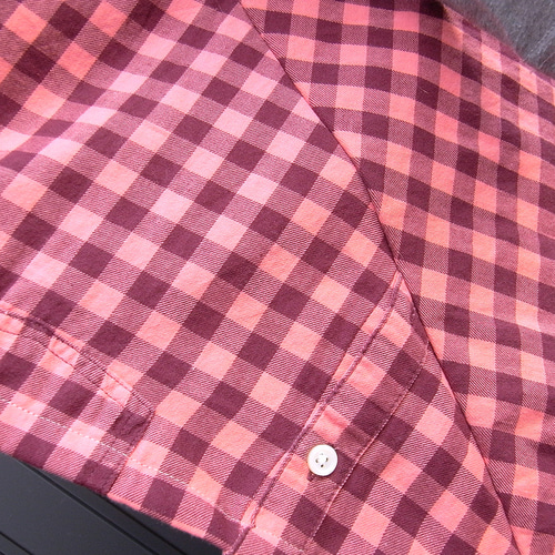 リメイク古着［tops14］グレーTシャツ+チェックシャツのロング