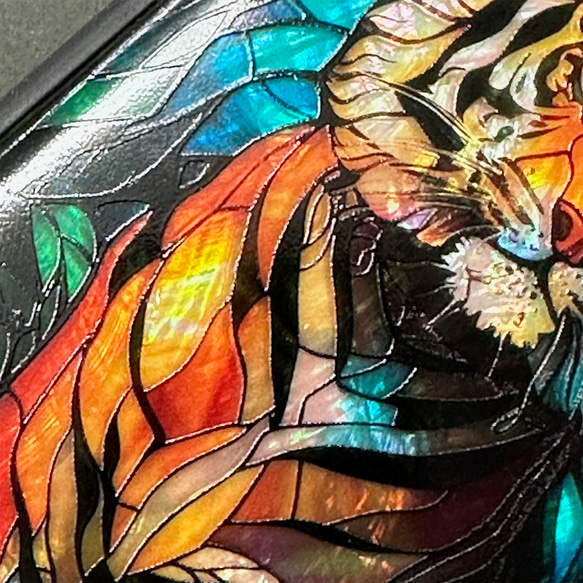 iPhone 16/15 珍珠母貝老虎和草原圖案手機殼，個性化定制，天然貝殼，柔軟防震，兼容所有型號，型號 049 第9張的照片