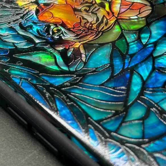 iPhone 16/15 珍珠母貝老虎和草原圖案手機殼，個性化定制，天然貝殼，柔軟防震，兼容所有型號，型號 049 第10張的照片