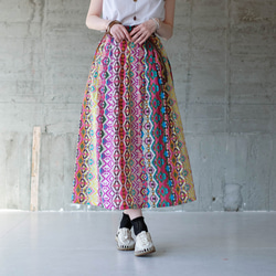 ふわりカラフル！軽くて涼しいインド綿ギャザースカート （24s-09）ピンク 1枚目の画像