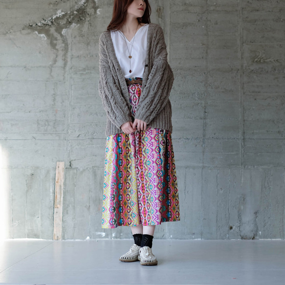 ふわりカラフル！軽くて涼しいインド綿ギャザースカート （24s-09）ピンク 4枚目の画像