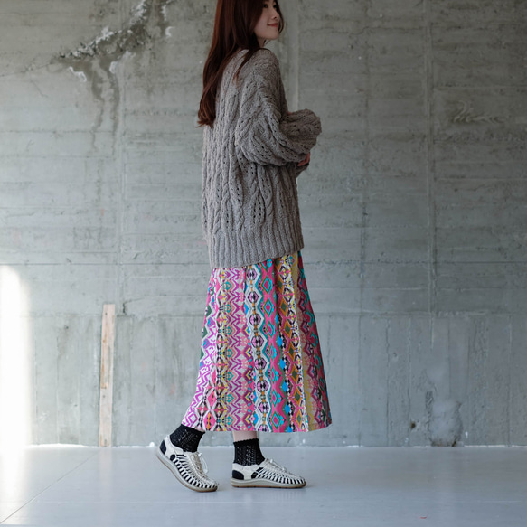 ふわりカラフル！軽くて涼しいインド綿ギャザースカート （24s-09）ピンク 8枚目の画像