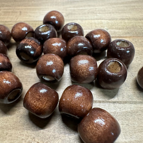 30個 12mm 大穴 ウッド ビーズ 穴5mm ダークブラウン ビーズ ギルド