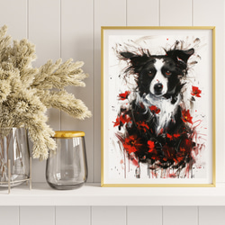 【犬花爛漫 - ボーダーコリー犬 No.3】モダンアートポスター 犬の絵 犬の絵画 犬のイラスト 8枚目の画像
