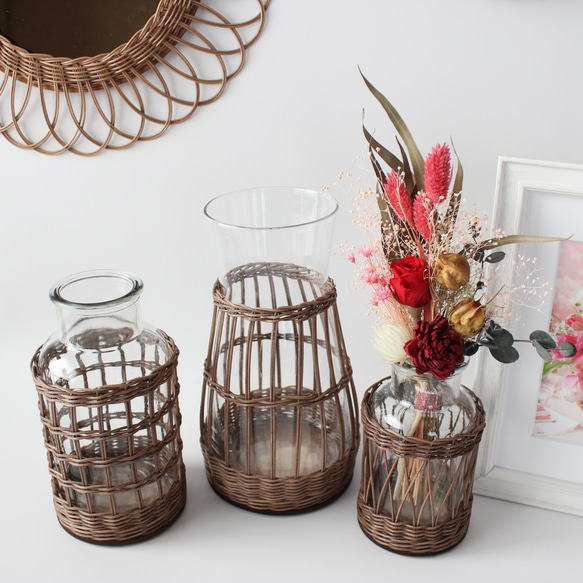 藤編花瓶（棕色），有三種尺寸可選♪ 玄關裝飾，室內飾品 第5張的照片