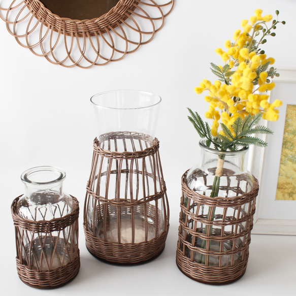 ラタンのフラワーベース（ブラウン） 3サイズから選べる♪玄関