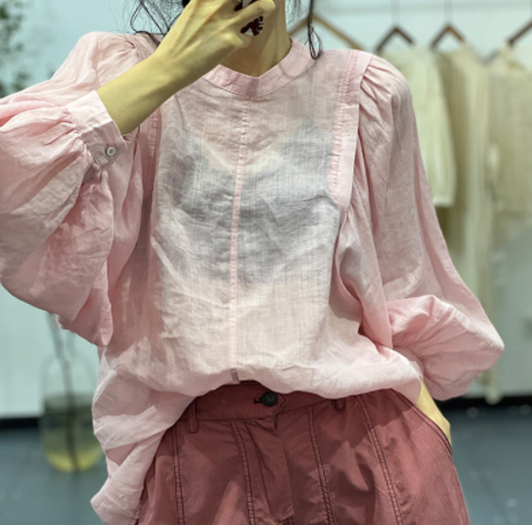 【受注】春夏.リネンシャツ. 麻ブラウス.ピンク 3枚目の画像