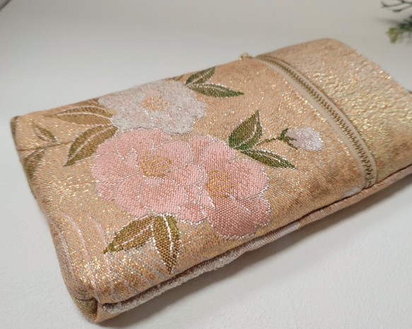 帯地のスマホポシェット　　八重桜　『Creema』限定　　桜ハンドメイド2024 6枚目の画像