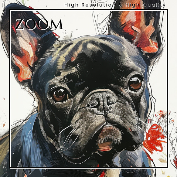 【犬花爛漫 - フレンチブルドッグ犬 No.1】モダンアートポスター 犬の絵 犬の絵画 犬のイラスト 3枚目の画像