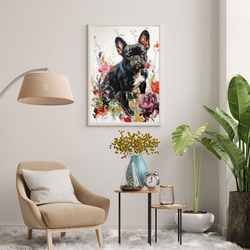 【犬花爛漫 - フレンチブルドッグ犬 No.1】モダンアートポスター 犬の絵 犬の絵画 犬のイラスト 7枚目の画像