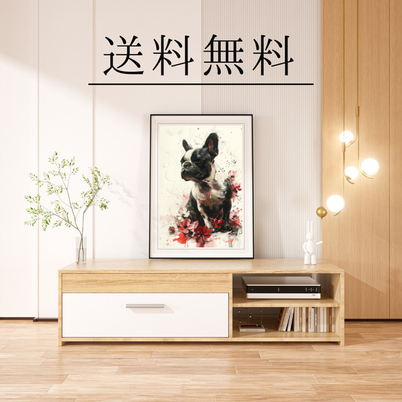 【犬花爛漫 - フレンチブルドッグ犬 No.2】モダンアートポスター 犬の絵 犬の絵画 犬のイラスト 4枚目の画像
