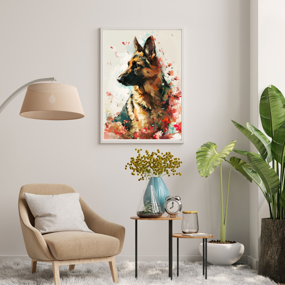 【犬花爛漫 - ジャーマンシェパード犬 No.1】モダンアートポスター 犬の絵 犬の絵画 犬のイラスト 7枚目の画像