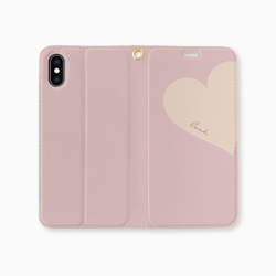 Big Heart♡Pink&Beige　手帳型ケース　スマホケース　ハート 5枚目の画像