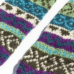 手編みウールニットソックス/ストライプソックス/ウールかぎ針編みストッキング/暖かいウールソックス-北欧フェアアイランドの風青空 10枚目の画像