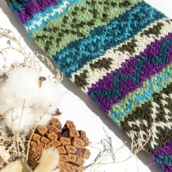 手編みウールニットソックス/ストライプソックス/ウールかぎ針編みストッキング/暖かいウールソックス-北欧フェアアイランドの風青空 6枚目の画像