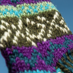 手編みウールニットソックス/ストライプソックス/ウールかぎ針編みストッキング/暖かいウールソックス-北欧フェアアイランドの風青空 14枚目の画像