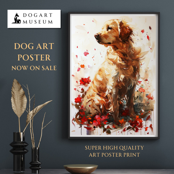 良い 【犬花爛漫 - ゴールデンレトリバー犬 No.1】ジークレー版画＊名