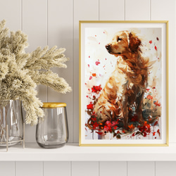 【犬花爛漫 - ゴールデンレトリバー犬 No.1】モダンアートポスター 犬の絵 犬の絵画 犬のイラスト 8枚目の画像