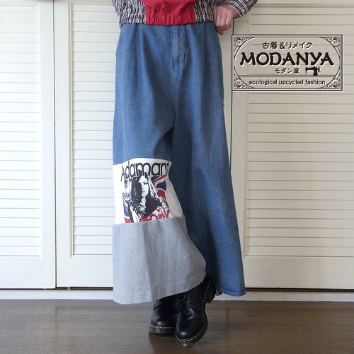 【古着リメイク】レトロワイドパンツ　スカート 古着リメイク】レトロワイドパンツスカート