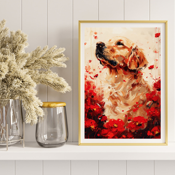 【犬花爛漫 - ゴールデンレトリバー犬 No.3】モダンアートポスター 犬の絵 犬の絵画 犬のイラスト 8枚目の画像
