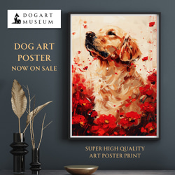 【犬花爛漫 - ゴールデンレトリバー犬 No.3】モダンアートポスター 犬の絵 犬の絵画 犬のイラスト 1枚目の画像