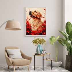 【犬花爛漫 - ゴールデンレトリバー犬 No.3】モダンアートポスター 犬の絵 犬の絵画 犬のイラスト 7枚目の画像