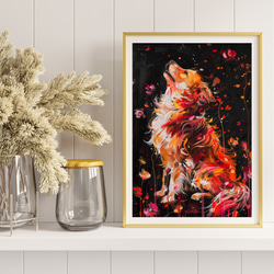 【犬花爛漫 - ゴールデンレトリバー犬 No.4】モダンアートポスター 犬の絵 犬の絵画 犬のイラスト 8枚目の画像