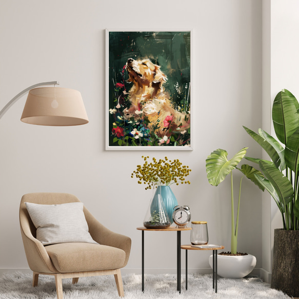 【犬花爛漫 - ゴールデンレトリバー犬 No.5】モダンアートポスター 犬の絵 犬の絵画 犬のイラスト 7枚目の画像