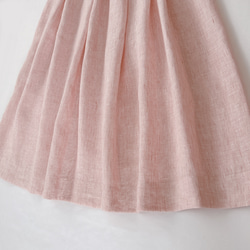 ベルギーリネン ギャザースカート サーモンピンク×白 ストライプ 5枚目の画像