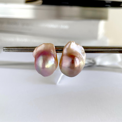 牡蠣珍珠紫粉色耳環 (18x13mm) K14gf 第1張的照片