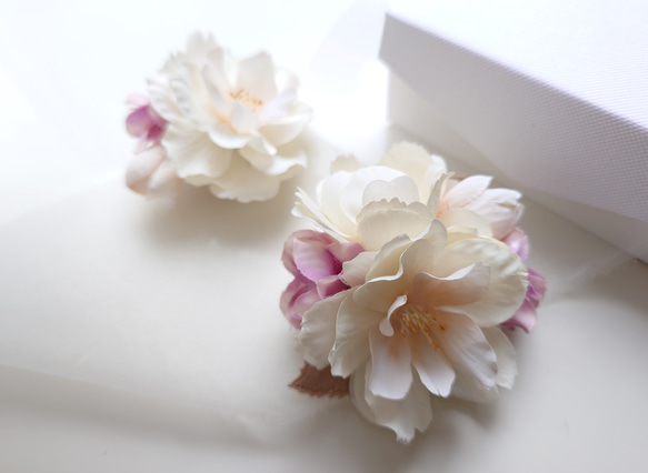 桜コサージュ ペアセット セレモニー 白×ピンク 11枚目の画像