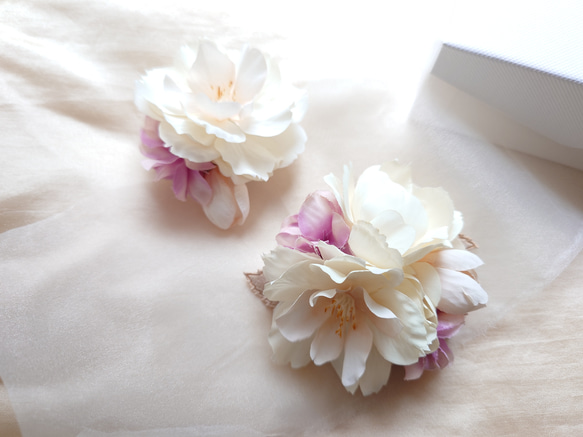 桜コサージュ ペアセット セレモニー 白×ピンク 2枚目の画像