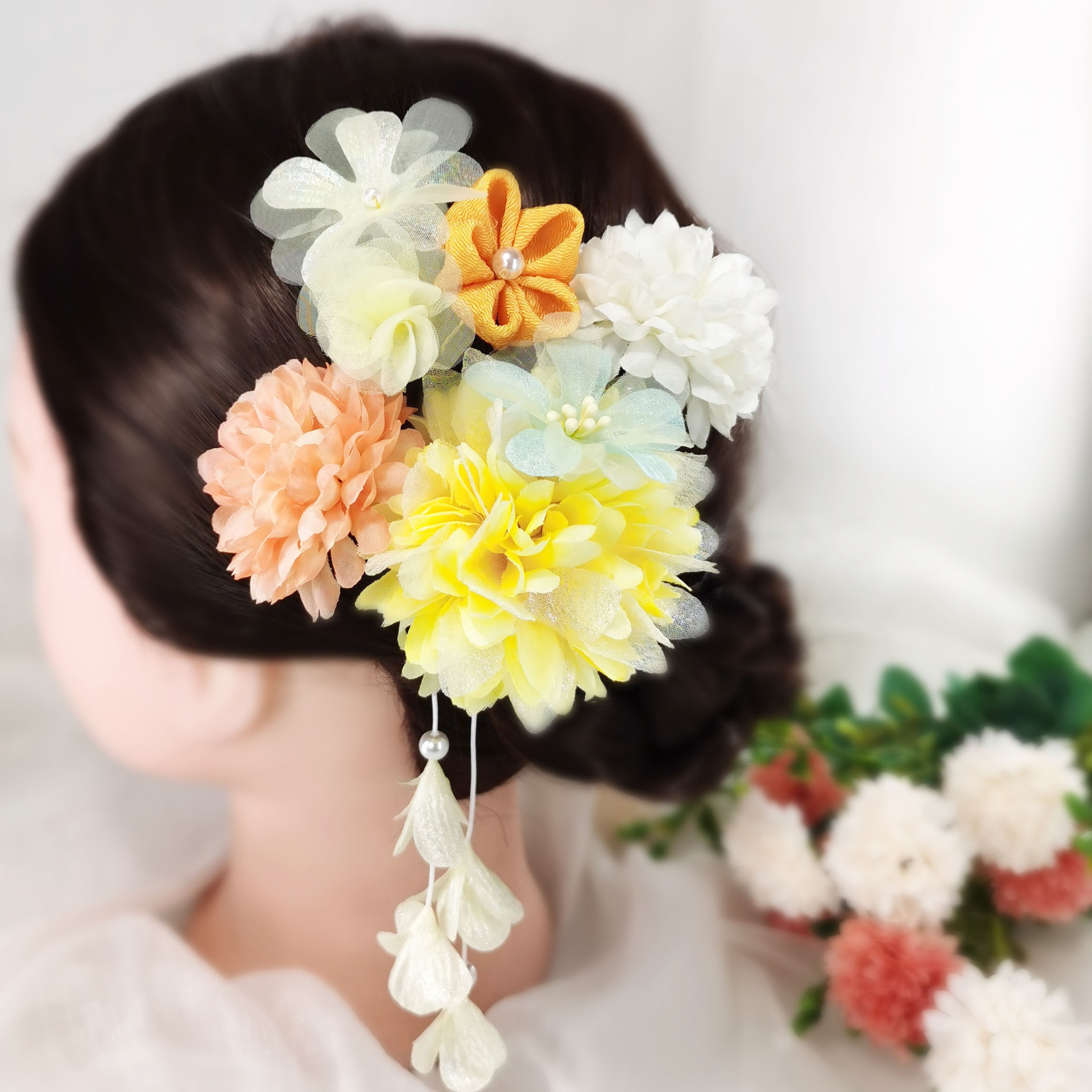 和装髪飾り♡ヘッドパーツ 髪飾り〈 W27 〉 胡蝶蘭 カラー 紫陽花 あじさい 和装髪飾り