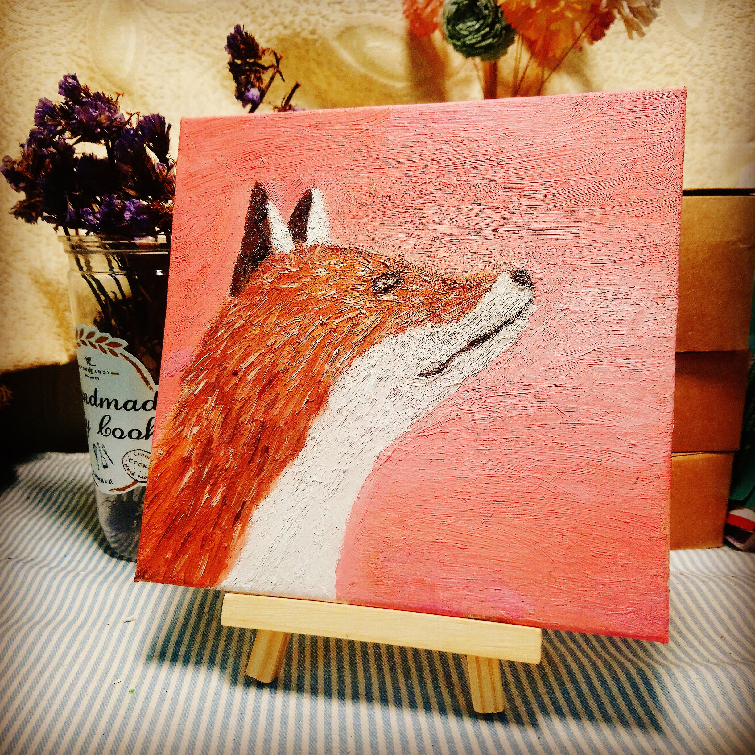 狐の油絵【息吹】1点物の原画◆作者サイン入り/肉筆画